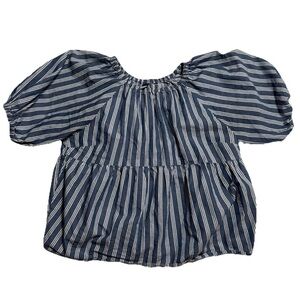 Old Navy Navy and White Striped Puff-Sleeve Peasant Blouse